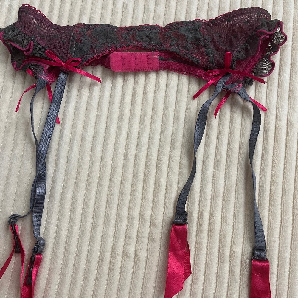 Gray + pink lace garter belt